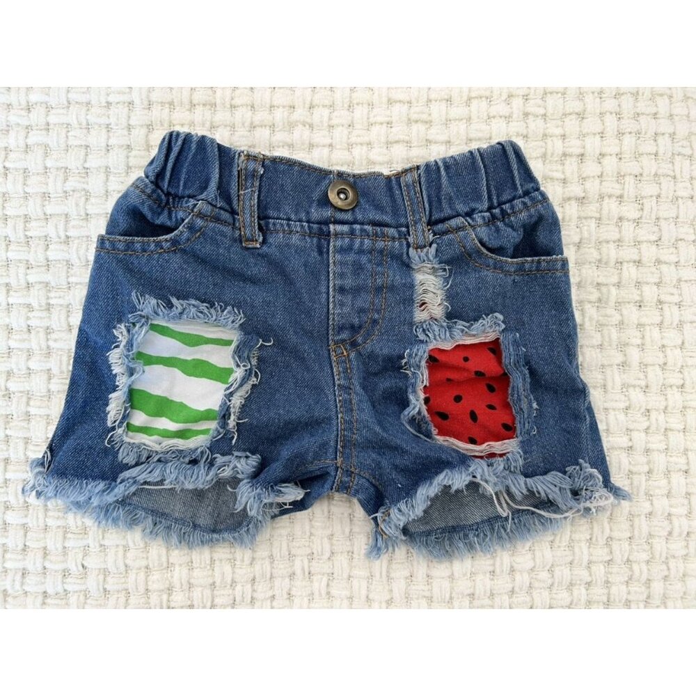 Watermelon Distressed Jean Shorts